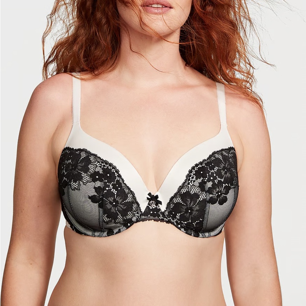 new victoria secret Lightly Lined Full-Coverage Lace-Trim Bra black lace 36c